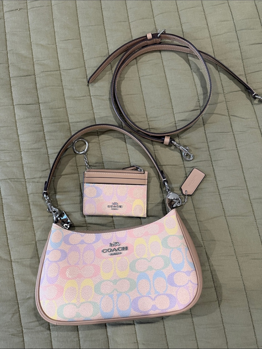 Coach Pastel Multi Signature Shoulder Bag with Card Case
